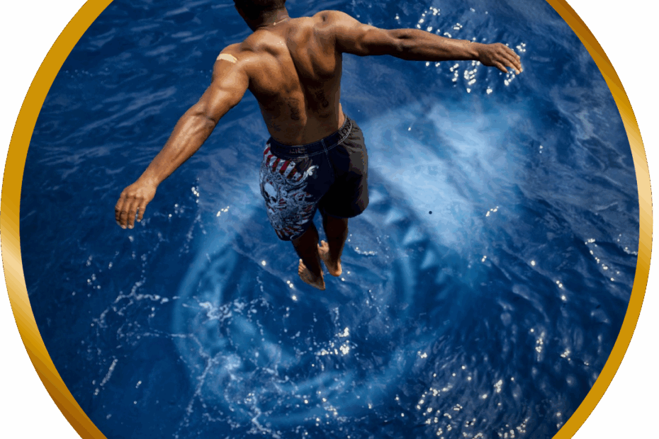 Man jumping into blie water