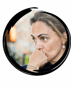 woman looking concerned and thinking 