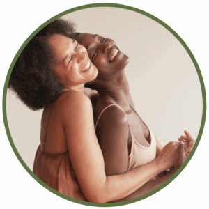 couple looking happy spooning