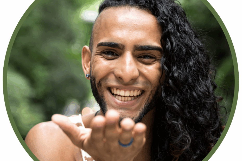 happy queer person blowing kisses to camera