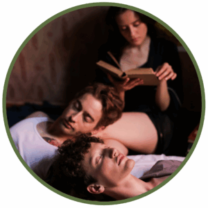 polyamorous lovers hugging and relaxing