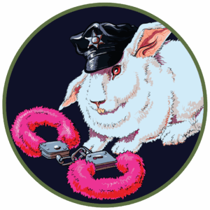 cartoon bunny with fluffy handcuffs