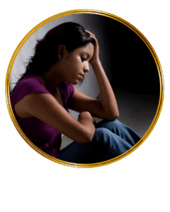 worried woman holding head