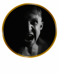 angry man screaming into blackness