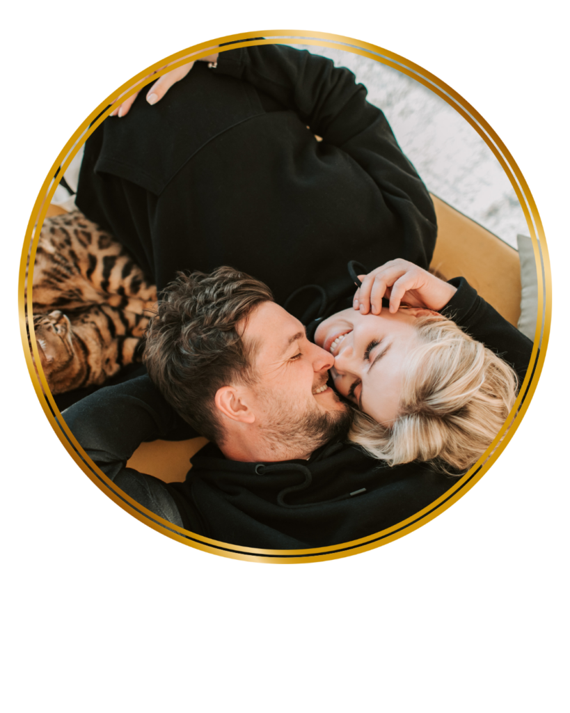 couple looking happy together snuggling