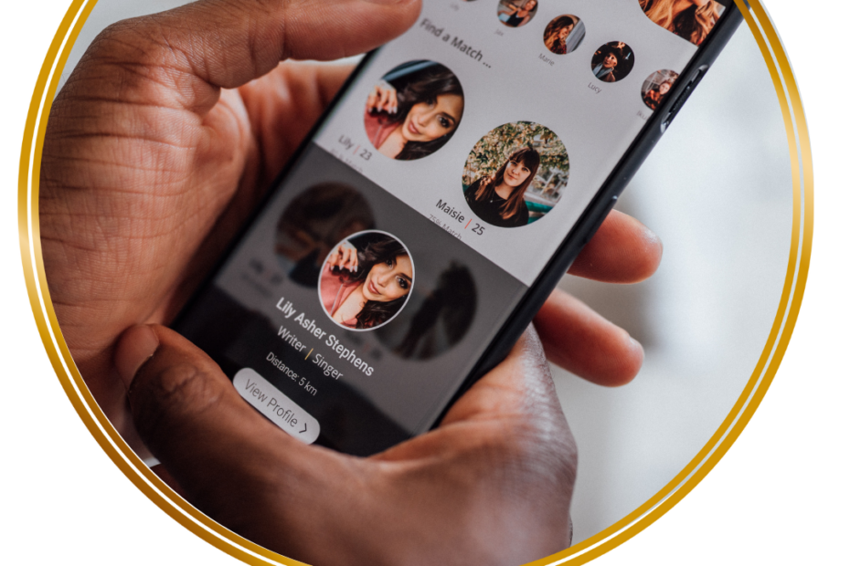 man's hands holding phone using dating app