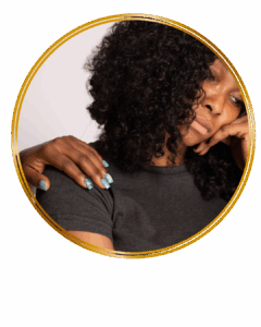 sad woman holding head to side