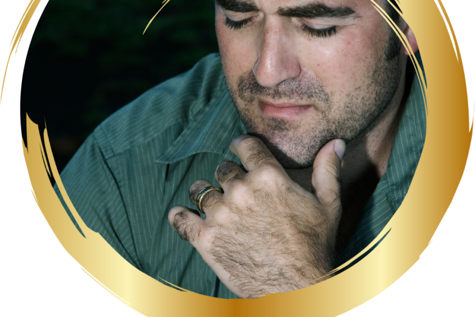 white man looking sad and holding his chin