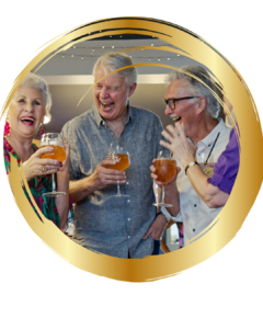 older friends celebrating and laughing